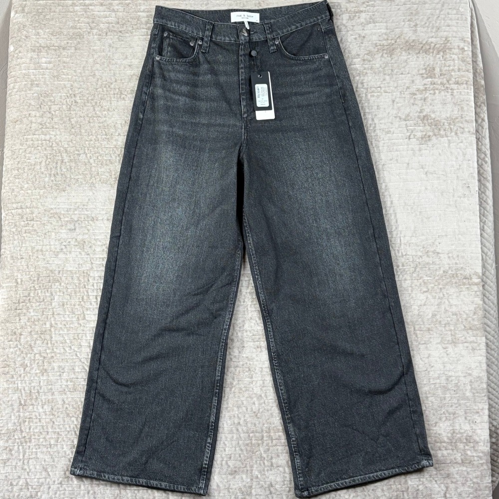 Rag & Bone Miramar Terry Andi Wide Pant Faded Black Trompe L'oeil Jeans 27 NEW